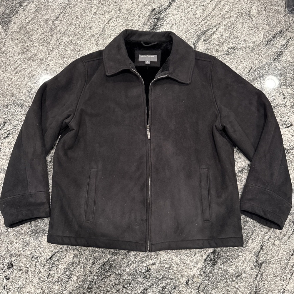 Perry Ellis Portfolio Black Soft Suede / Polyester XL Full Length Zipper Jacket